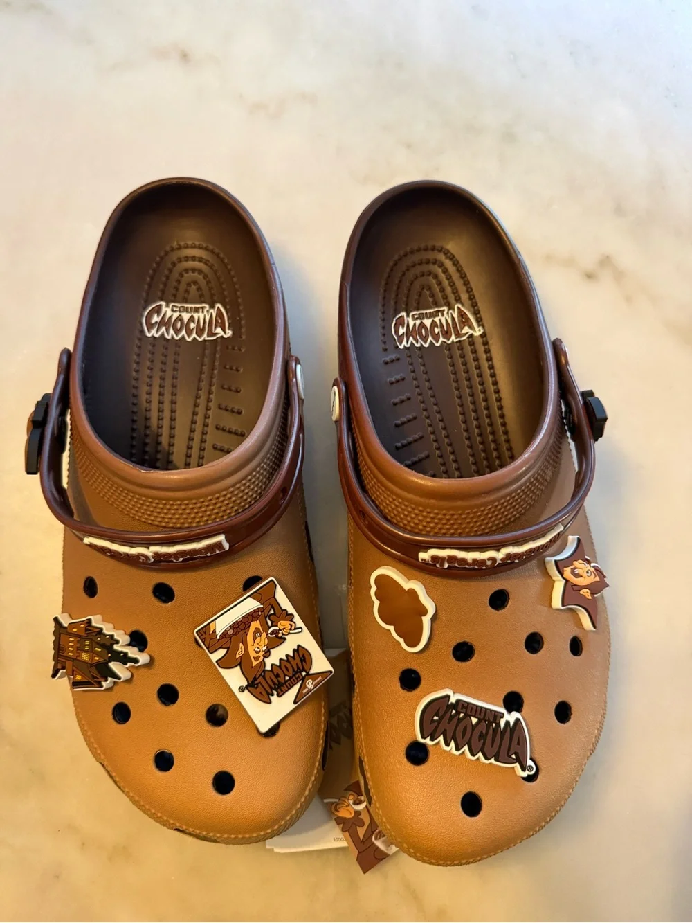 CROCS Men's Brown Clog Sandals with Decorative Jibbitz